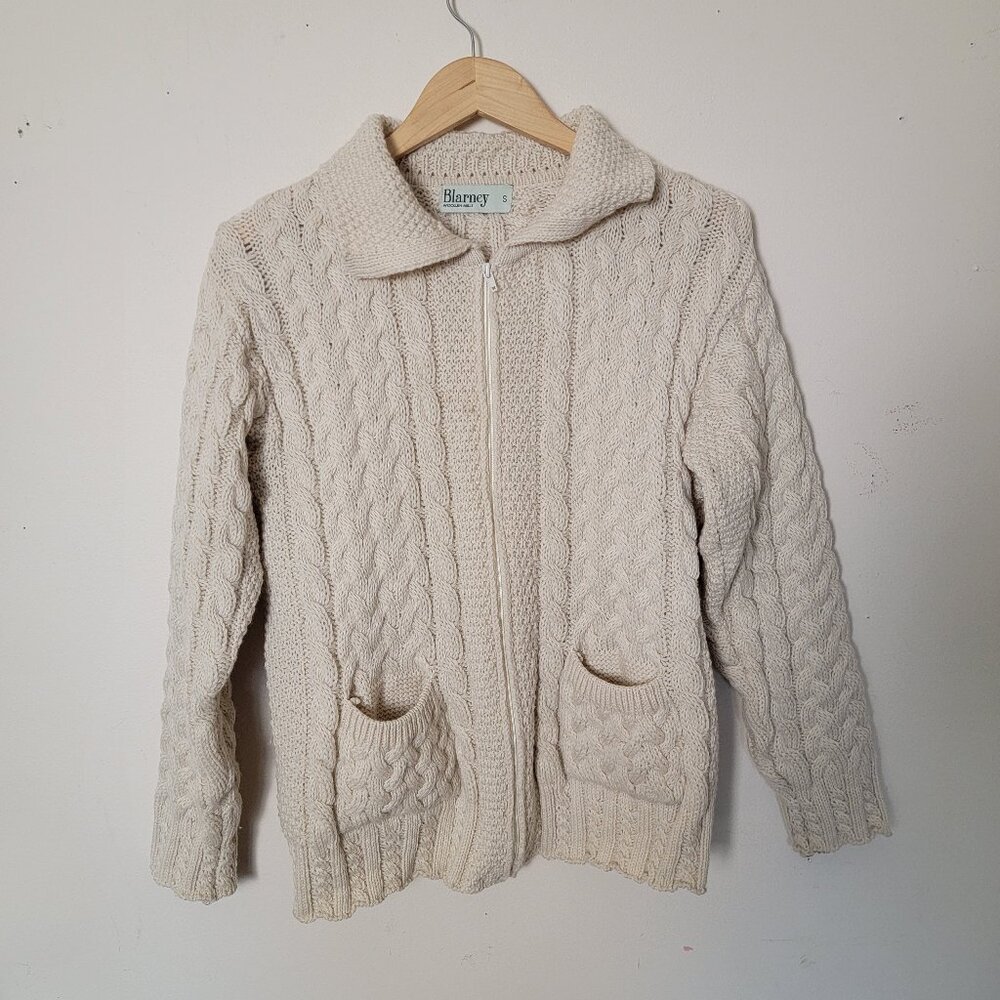 Blarney Woollen Mills Heavy Knit Wool Sweater Size Small Full Zip